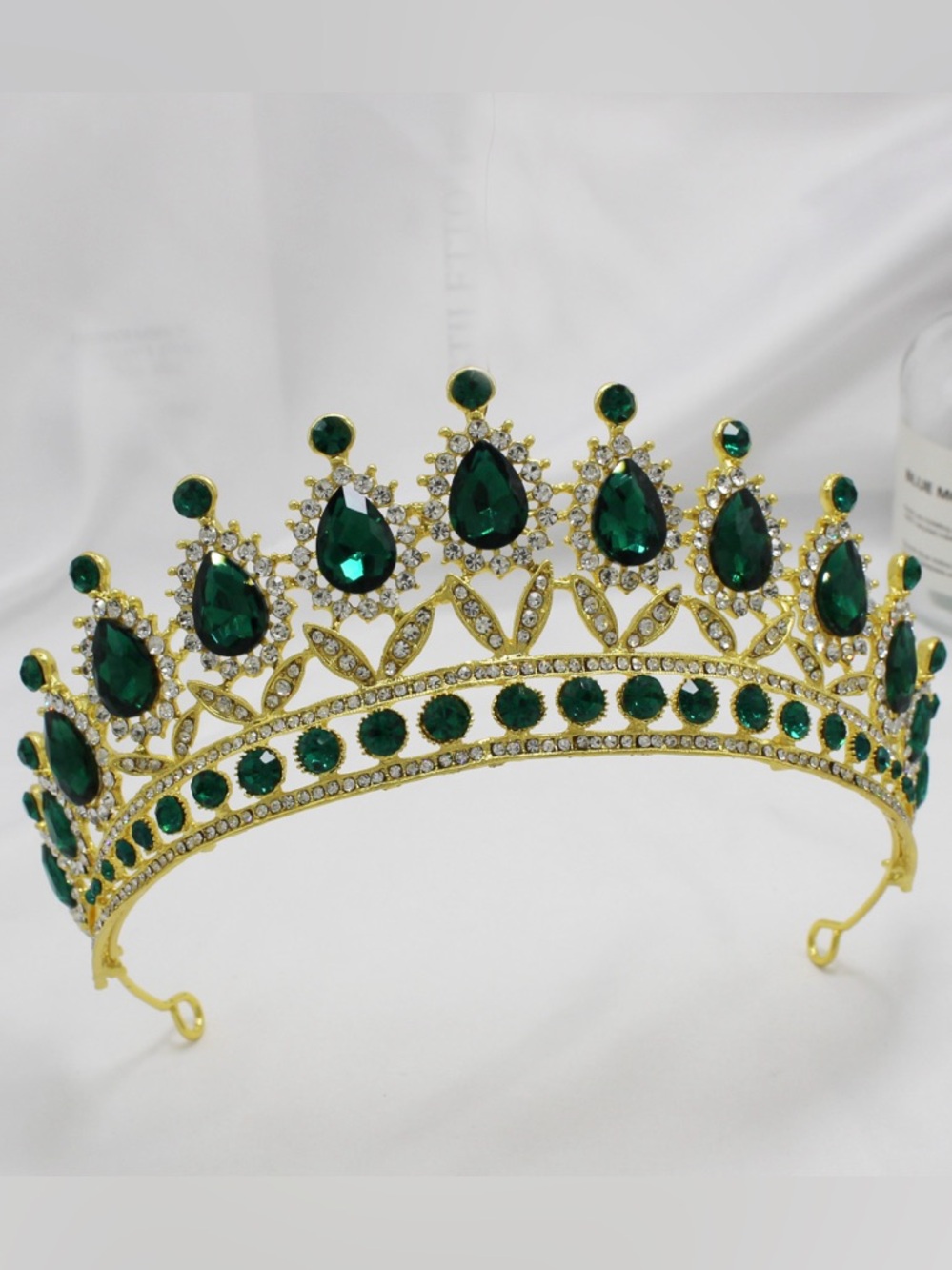Gold-Tone Emerald Teardrop Tiara Crown - Women Accessories Hair Accessory